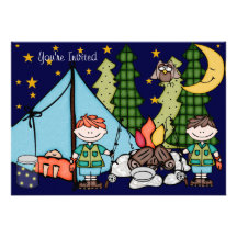 Invitation rouge de l'anniversaire 5x7 de camping 