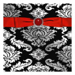 Invitation rouge de partie de damassé de noir de c