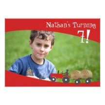Invitation rouge de photo de tracteur