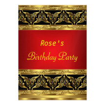 Invitation rouge noire de fête d'anniversaire d'or
