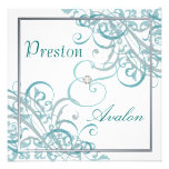 Invitation turquoise baroque exquise de blanc de r