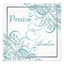 Invitation turquoise baroque exquise de blanc de r