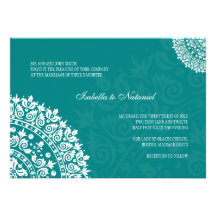 Invitation turquoise de mariage damassé