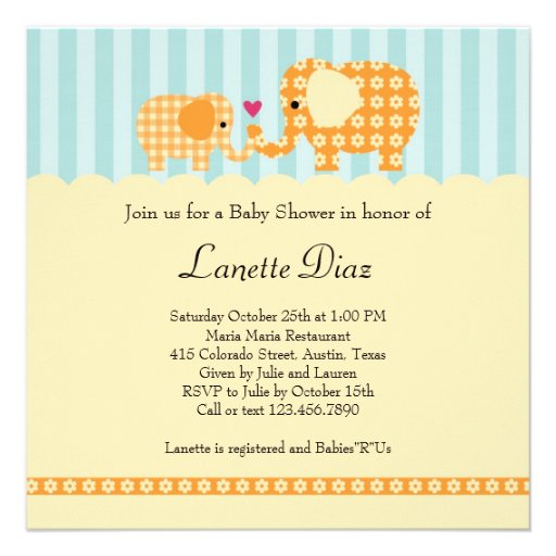 Invitation unisexe de baby shower d'éléphants