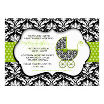 Invitation vert chic de baby shower de damassé de 