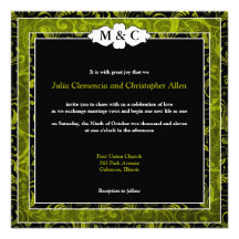 Invitation vert de vignes et de remous de monogram
