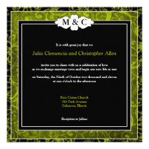 Invitation vert floral de monogramme et de remous