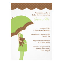 Invitation verte de baby shower de parapluie