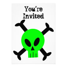 Invitation verte de crâne et d'os croisés