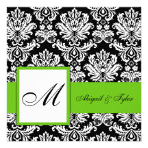 Invitation verte de damassé de monogramme de maria