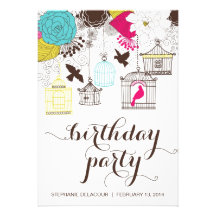 Invitation vintage colorée d'anniversaire de cages