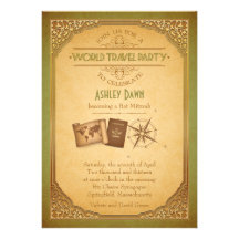 Invitation vintage de bat mitzvah de voyage du mon