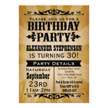 Invitation vintage rustique de fête d'anniversaire