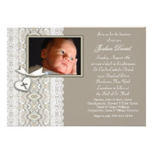 Invitations beiges enes ivoire de baptême de photo