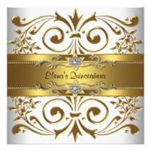 Invitations blanches de Quinceanera d'or élégant