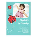Invitations bleu-clair d'anniversaire de coccinell