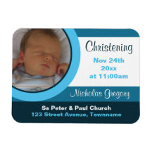 Invitations bleues d'aimant de baptême/baptême de  magnets rectangulaire