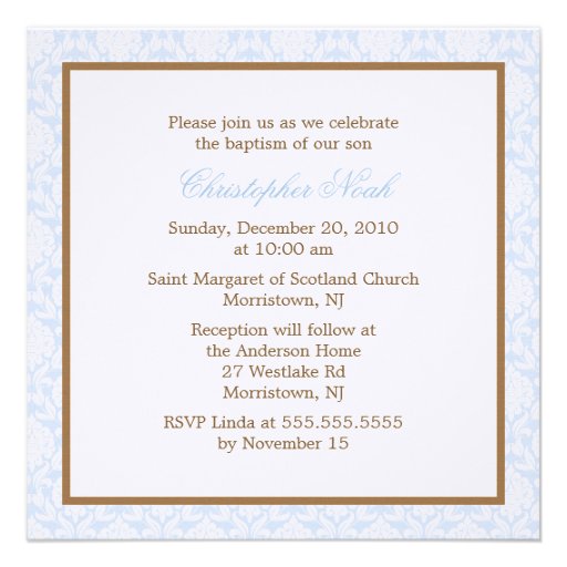 Invitations bleues de baptême de damassé
