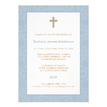 Invitations bleues de damassé et de baptême de cro