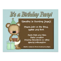 Invitations bleues de fête d'anniversaire d'ours d