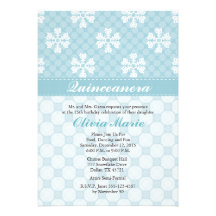 Invitations bleues de Quinceanera de flocon de nei