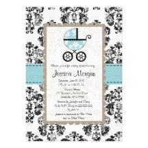 Invitations bleues et noires de baby shower de dam