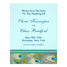 Invitations bleues turquoises de mariage de paon