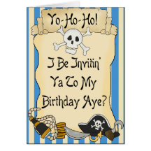 Invitations bleus d'anniversaire de pirate de Yo H Carte De Vœux