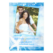 Invitations bleus de mariage de photo de plage de 