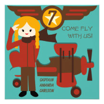 Invitations blondes d'anniversaire de pilote de fi