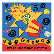 Invitations customisées d'anniversaire d'alien d'e