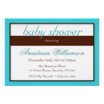 Invitations cyan de baby shower de rayure de Brown