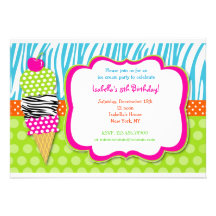 Invitations d'anniversaire de partie de crème glac