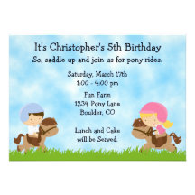 Invitations d'anniversaire de partie de poney pour