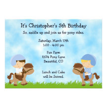 Invitations d'anniversaire de partie de poney pour