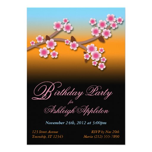 Invitations d'anniversaire de Sakura de coucher du