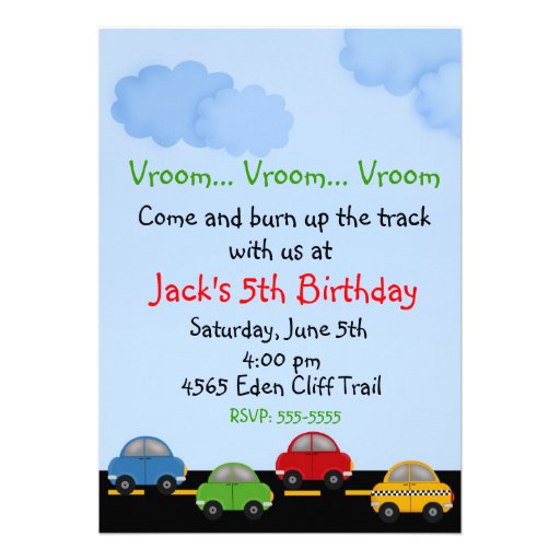 Invitations d'anniversaire de voiture de course