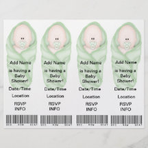 Invitations de 4 baby showers - faveurs de signet prospectus en couleur