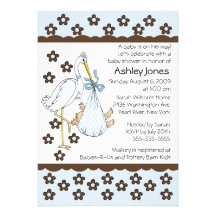 Invitations de baby shower de garçon de cigogne de