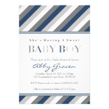 Invitations de baby shower de garçon, marine, gris