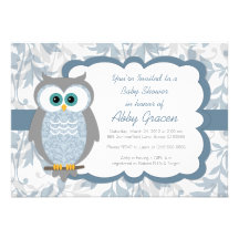 Invitations de baby shower de hibou, bleu, gris - 