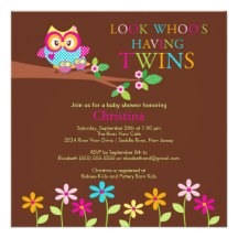 Invitations de baby shower de hibou de jumeaux