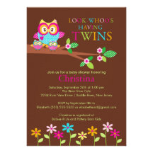 Invitations de baby shower de hibou de jumeaux