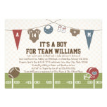 Invitations de baby shower du football de Co-Ed de