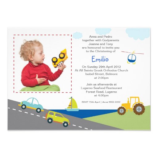 Invitations de baptême de transport