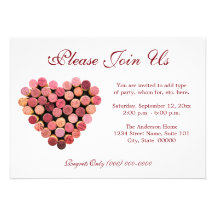 Invitations de coeur de liège de vin