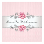 Invitations de communion de filles de rose de rose