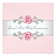 Invitations de communion de filles de rose de rose