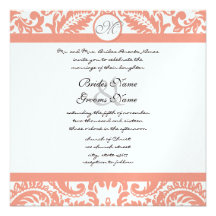 Invitations de corail et grises de mariage damassé
