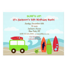 Invitations de fête d'anniversaire de surf de surf